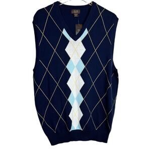 TASSO ELBA GOLF Sweater Vest in Blue and White Men's Size Large